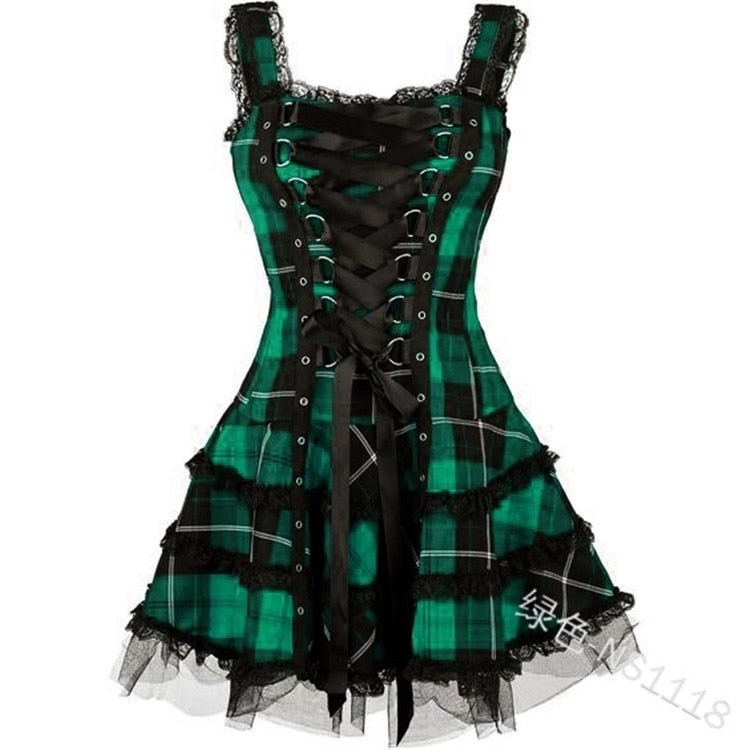 Funki Findz | Dresses | Women's Gothic Punk Plaid Mini Dress