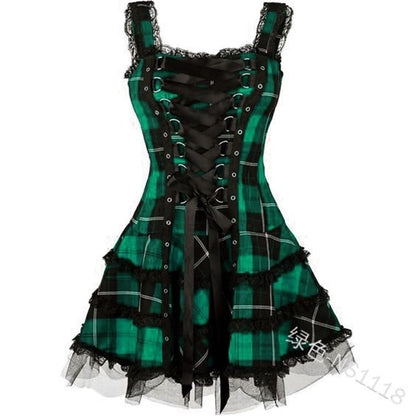 Funki Findz | Dresses | Women's Gothic Punk Plaid Mini Dress