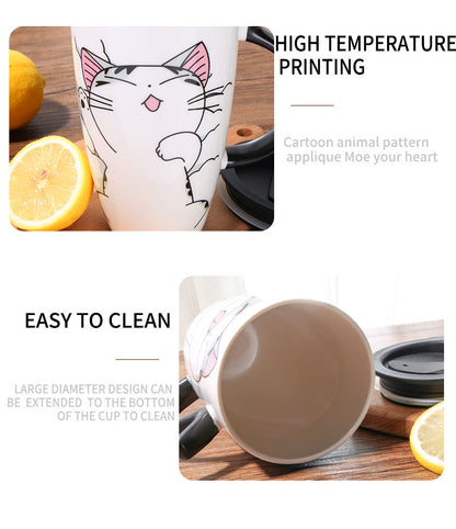 Funki Findz | Mugs | Large Ceramics Cat Mug | Spoon Lid | 20oz