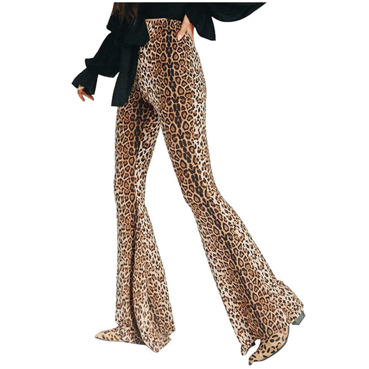 Funki Findz | Pants | Women's Leopard Print Stretch Flared Pants