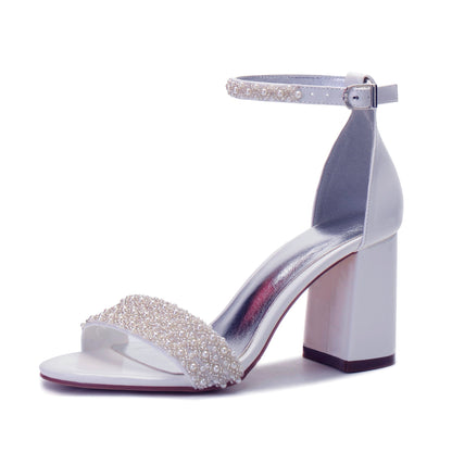 Funki Findz | Shoes | Women's Block Heel Pearl Bridal Sandals