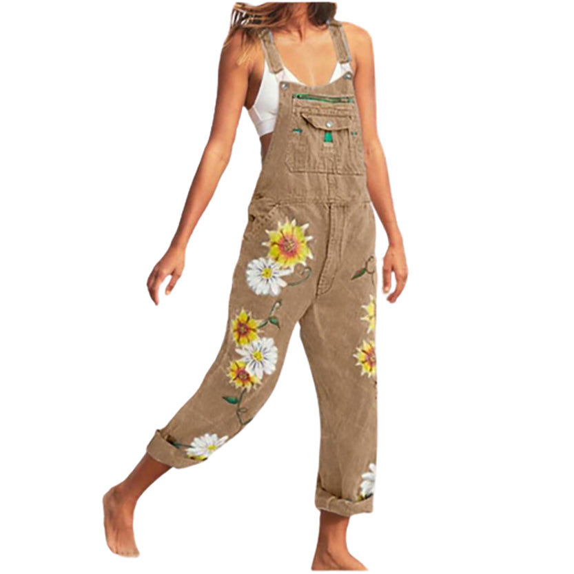 Funki Findz | Pants | Women's  Fashion Daisy Print Bib Overalls