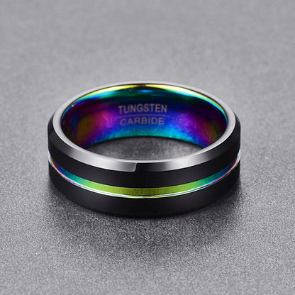 Funki Findz | Rings | Unisex Black Silver Rainbow Wedding Ring