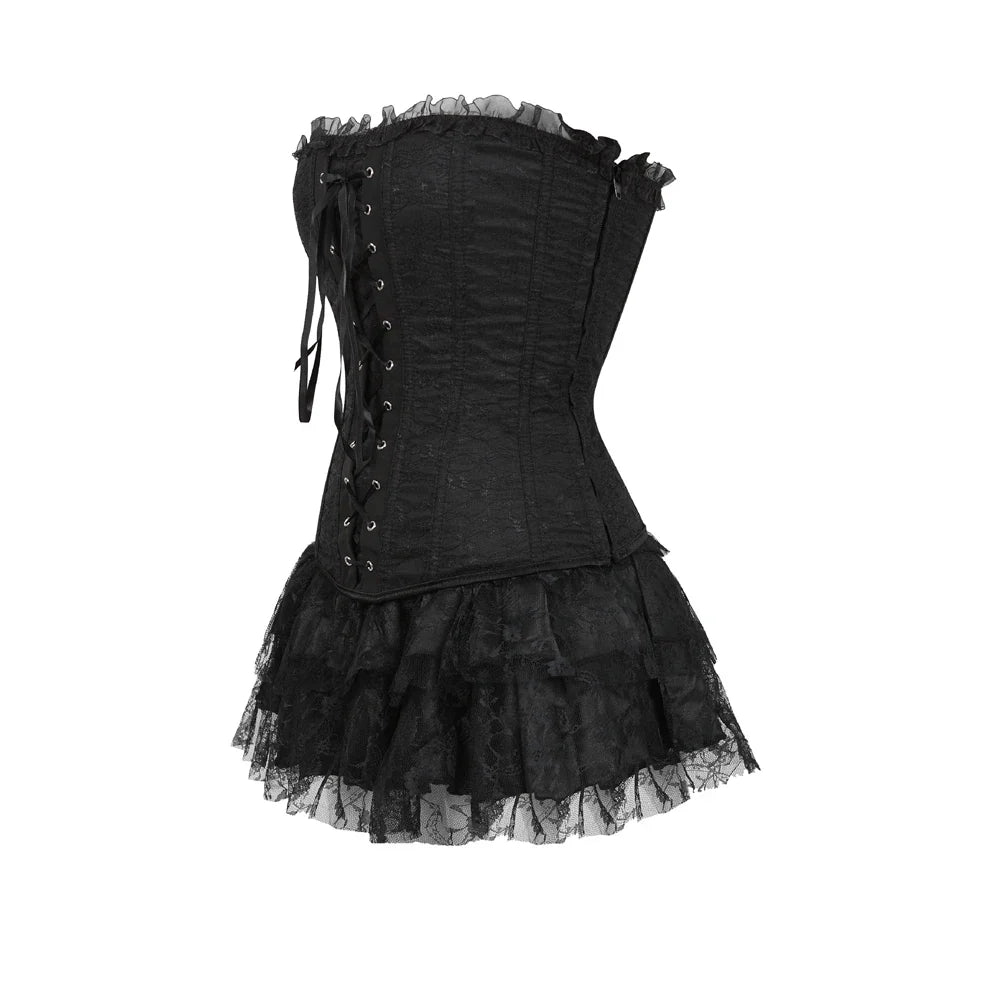Funki Findz | Dresses | Women's Gothic Satin Lace Corset Dress