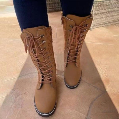 Funki Findz | Boots | Women's Plush Mid-Calf Lace Up Flat Boots