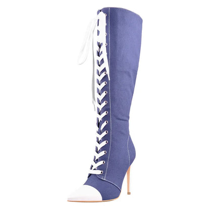 Funki Findz | Boots | Women's Lace Up Canvas Stiletto Boots
