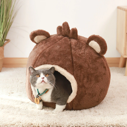 Funki Findz | Pet Beds | Cat Bed | Cute Bear Head Shaped Cat House Nest