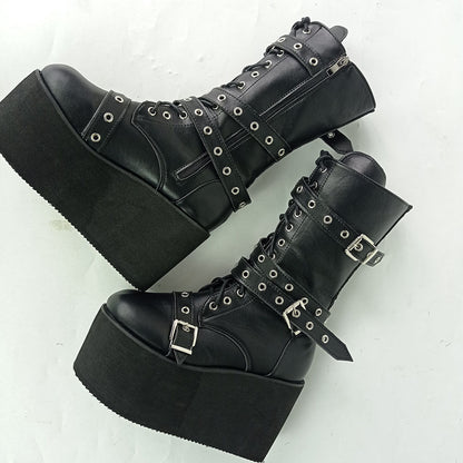 Funki Findz | Boots | Women's Buckle Wedge Platform Boots