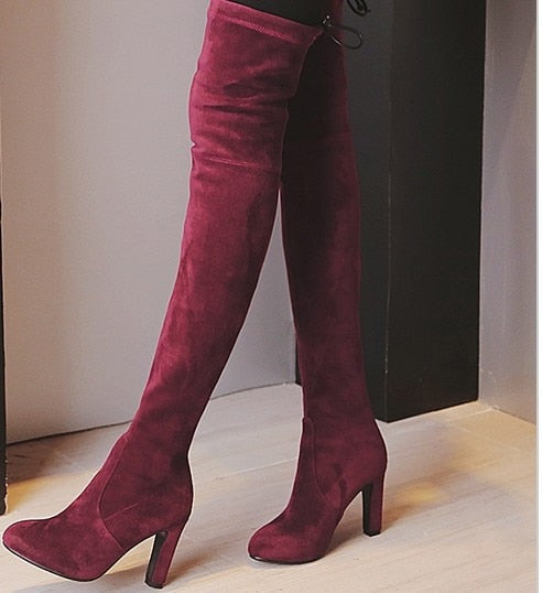 Funki Findz | Boots | Women's Faux Suede Over Knee Slim Boot