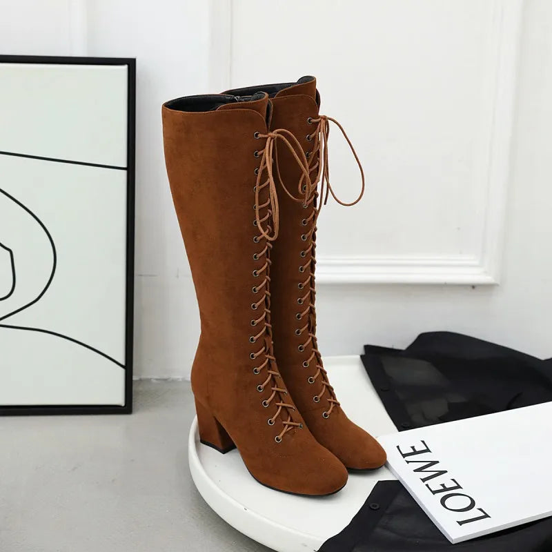 Funki Findz | Boots | Women's Suede Lace Up Knee High Boots