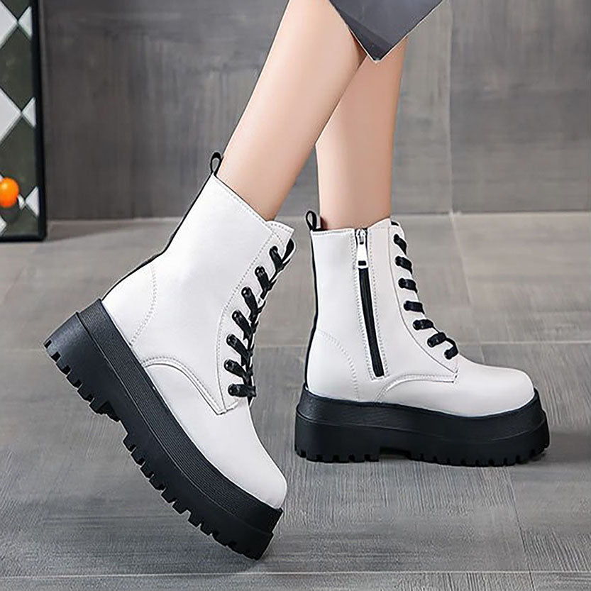 Funki Findz | Boots | Women's White Platform Ankle Boots