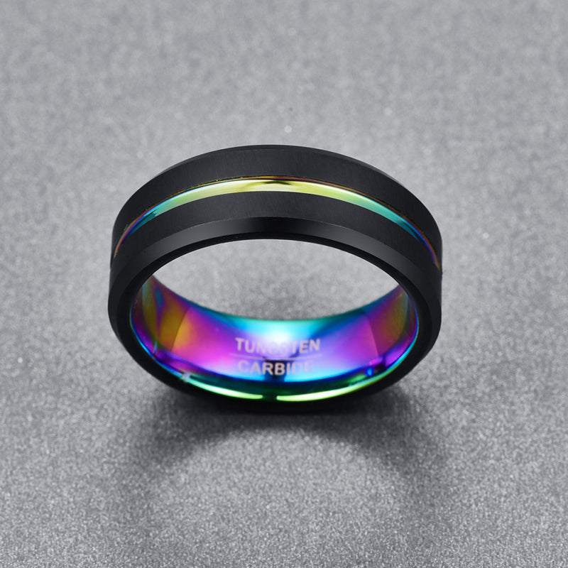 Funki Findz | Rings | Unisex Black Silver Rainbow Wedding Ring