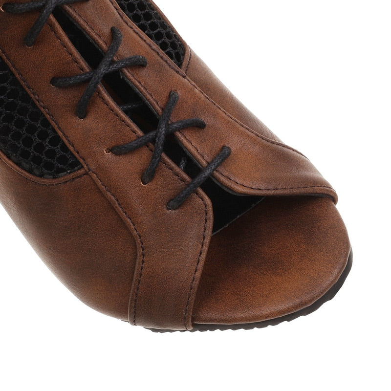 Funki Findz | Boots | Women's Open Toe Lace Up Granny Boots