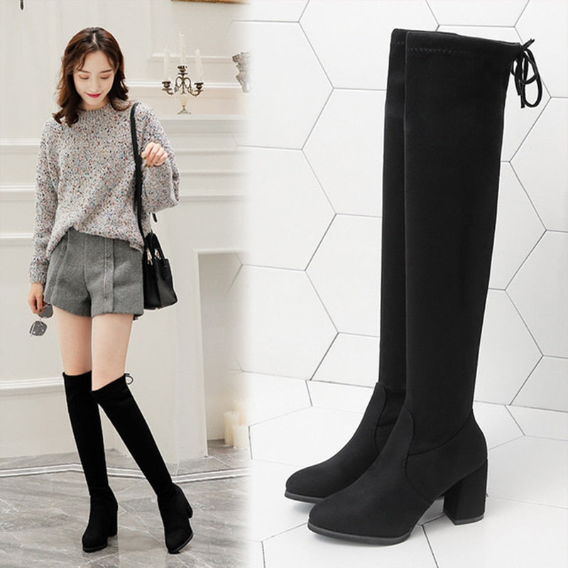 Funki Findz | Boots | Women's Thigh High Block Heel Boots 4|6|8