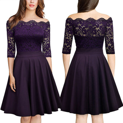 Funki Findz | Dresses | Women's Elegant Lace Chiffon Midi Dress