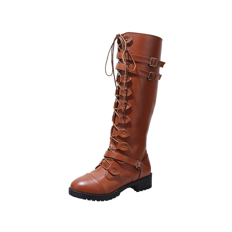 Funki Findz | Boots | Women's Roman Lace Up High Flat Boots