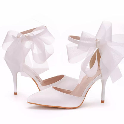 Funki Findz | Shoes | Women's Chiffon Bow Silk Bridal Stilettos