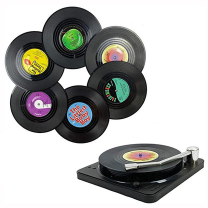 Funki Findz | Coasters | Vinyl Record Coasters and Holder 6 Pcs
