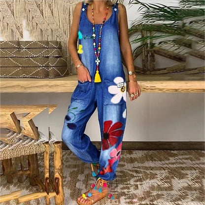 Funki Findz | Pants | Women's Boho Denim Flower Print Romper