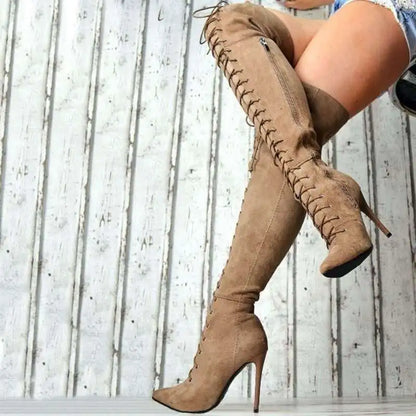 Funki Findz | Boots | Women's Over Knee Lace Up Stiletto Boots
