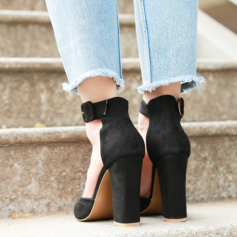 Funki Findz | Shoes | Women's High Block Heel Flock Party Shoe