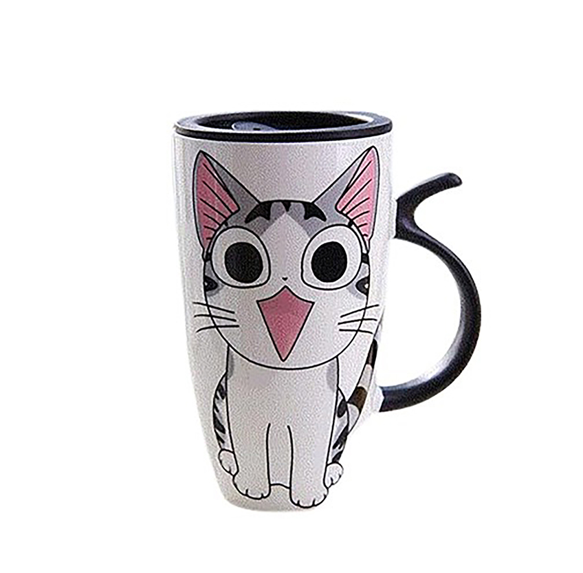 Funki Findz | Mugs | Large Ceramics Cat Mug | Spoon Lid | 20oz
