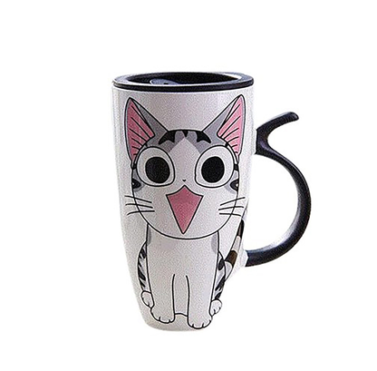 Funki Findz | Mugs | Large Ceramics Cat Mug | Spoon Lid | 20oz