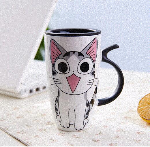 Funki Findz | Mugs | Large Ceramics Cat Mug | Spoon Lid | 20oz