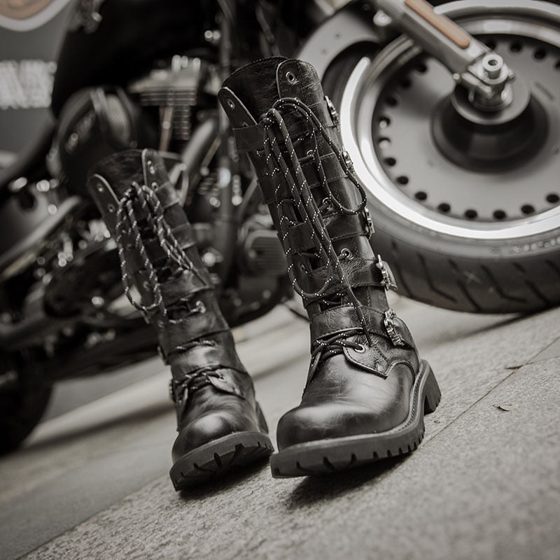 Funki Findz | Boots | Men's Buckle Strap Mid-Calf Gothic Boots