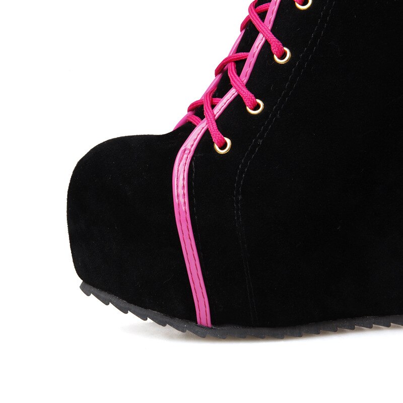 Funki Findz | Boots | Women's Pink Lace Up Suede Platform Boot