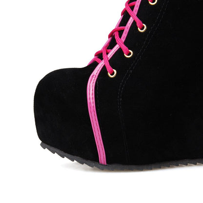 Funki Findz | Boots | Women's Pink Lace Up Suede Platform Boot