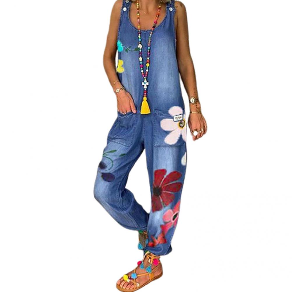 Funki Findz | Pants | Women's Boho Denim Flower Print Romper