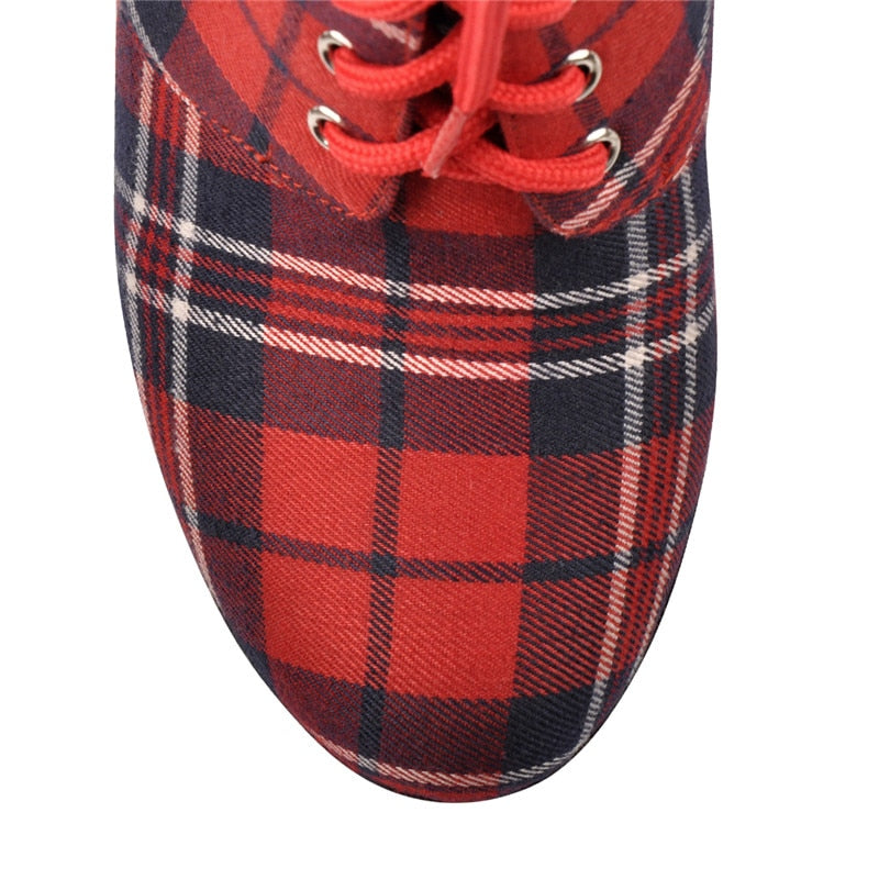 Funki Findz | Boots | Women's Plaid Buckle Strap Ankle Boots