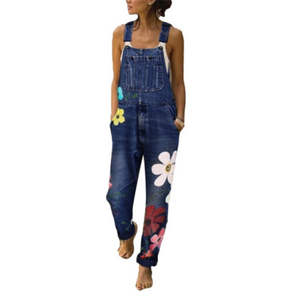 Funki Findz | Pants | Women's Floral Denim Suspender Overalls