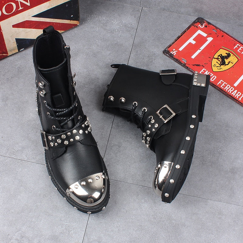 Funki Findz | Boots | Men's Leather Gothic Rivet Ankle Boots