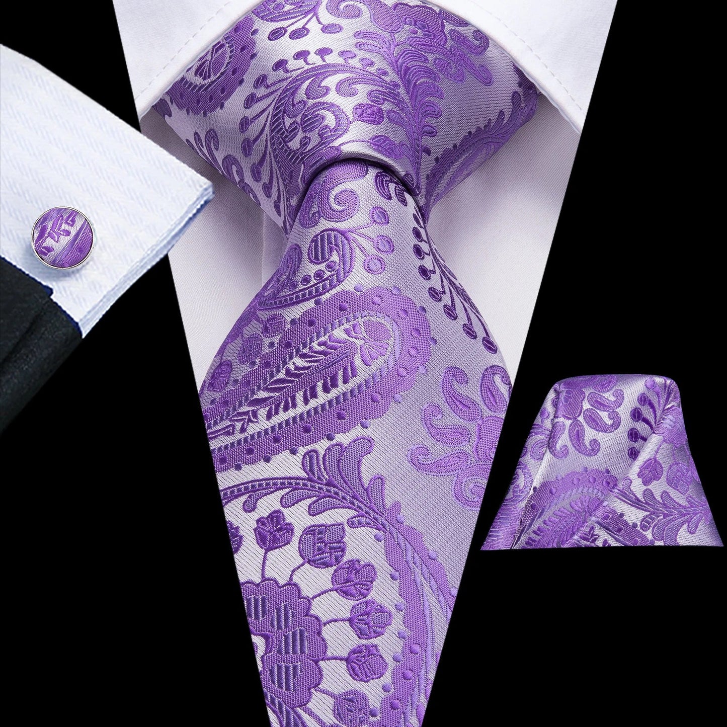Funki Findz | Neckties | Men's Purple Silk Wedding 3Pcs Tie Set