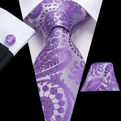 Funki Findz | Neckties | Men's Purple Silk Wedding 3Pcs Tie Set