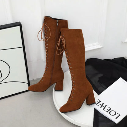Funki Findz | Boots | Women's Suede Lace Up Knee High Boots
