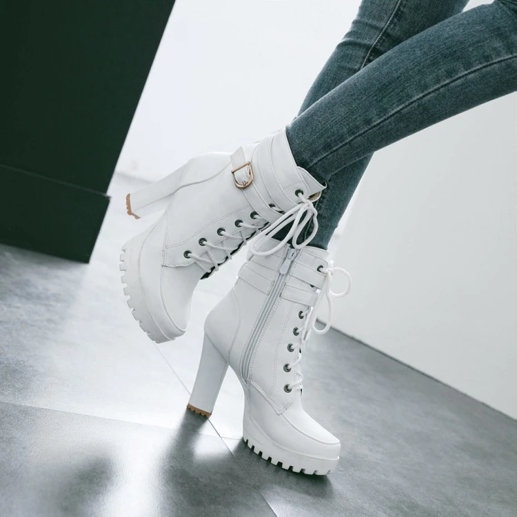 Funki Findz | Boots | Women's Block Heel Buckle Strap Ankle Boots