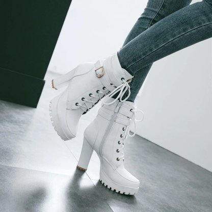 Funki Findz | Boots | Women's Block Heel Buckle Strap Ankle Boots
