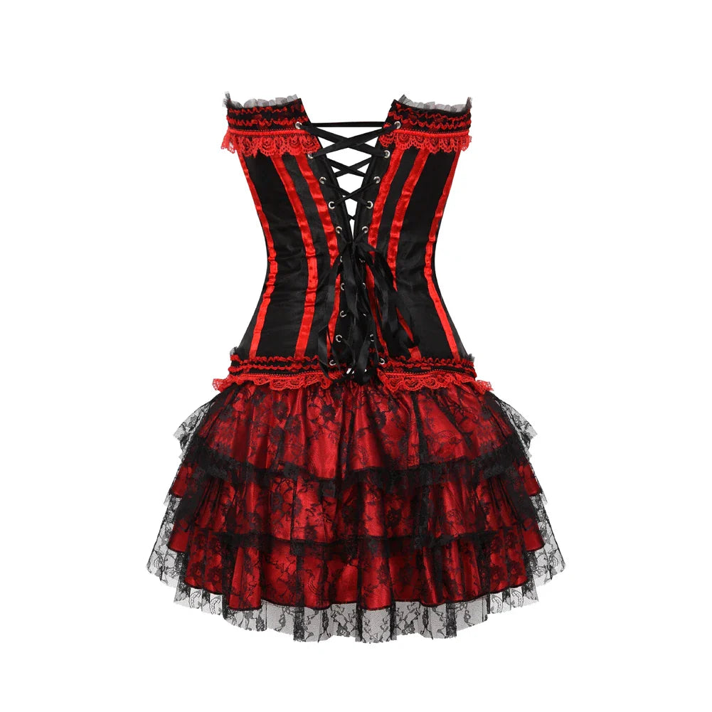 Funki Findz | Dresses | Women's Gothic Satin Lace Corset Dress