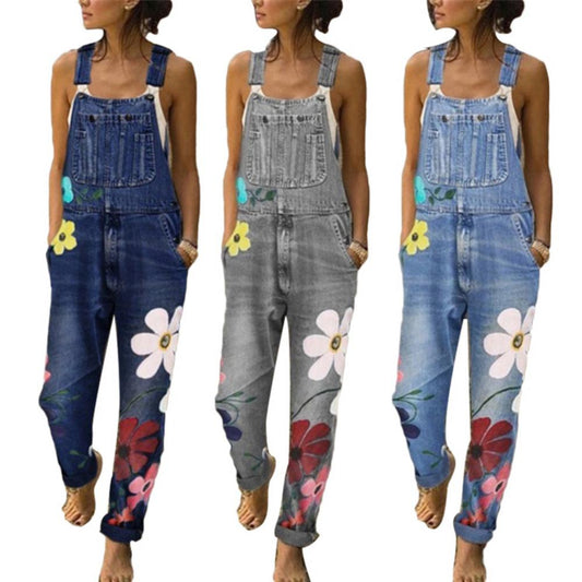 Funki Findz | Pants | Women's Floral Denim Suspender Overalls