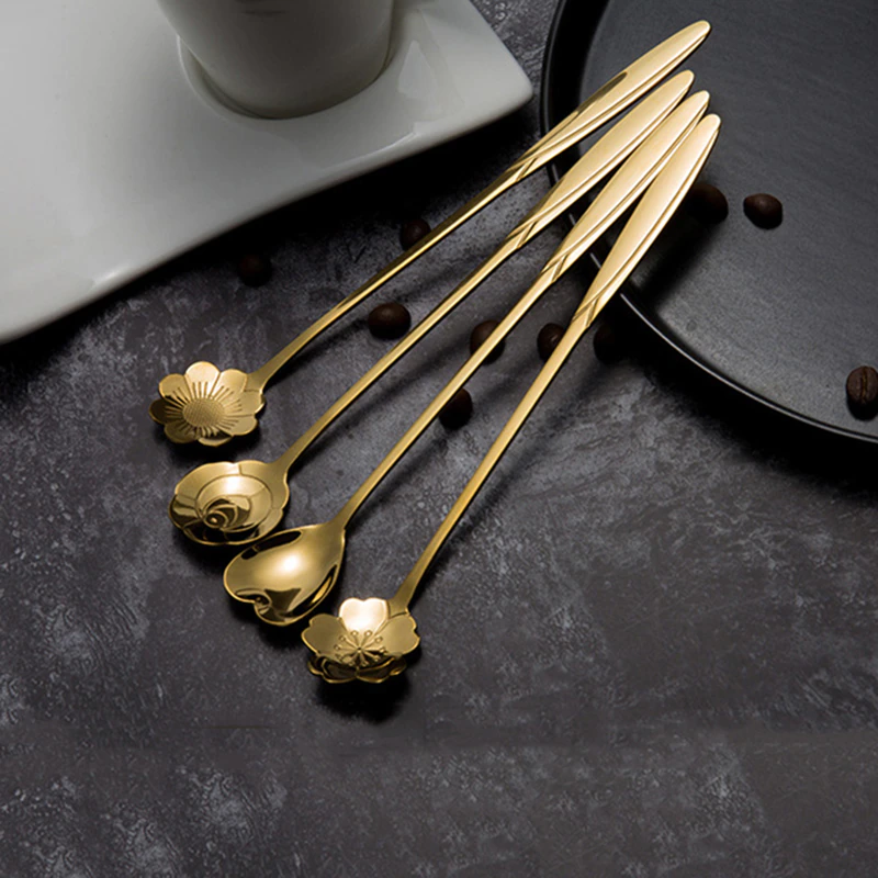 Funki Findz | Spoons |  Flower Spoons | Long Handle Spoons 4Pc