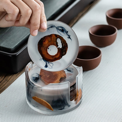 Funki Findz | Coasters | Pine Wood Resin Drink Coasters 6 Pcs