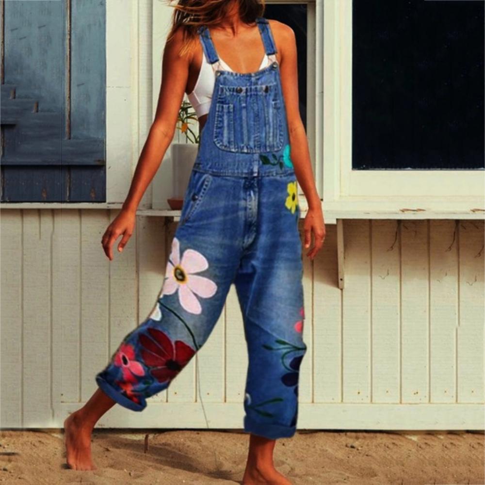 Funki Findz | Pants | Women's Floral Denim Suspender Overalls