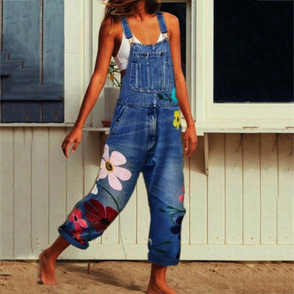 Funki Findz | Pants | Women's Floral Denim Suspender Overalls