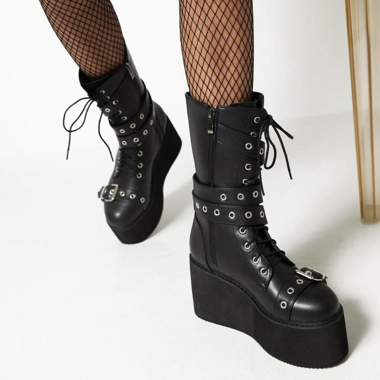 Funki Findz | Boots | Women's Buckle Wedge Platform Boots