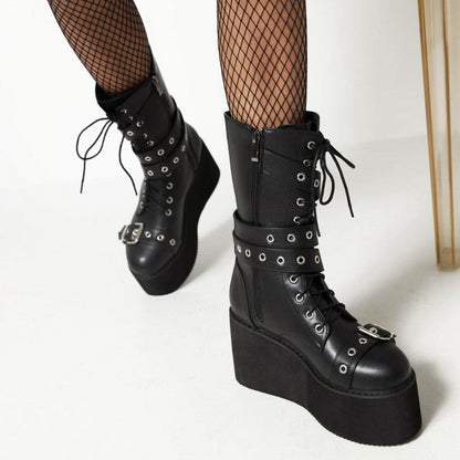 Funki Findz | Boots | Women's Buckle Wedge Platform Boots