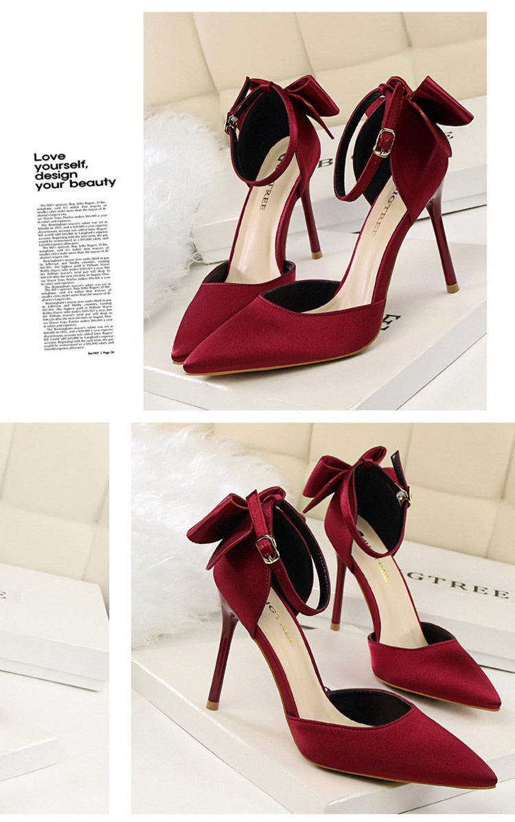 Funki Findz | Shoes | Women's Elegant Silk Bow Stiletto Pumps