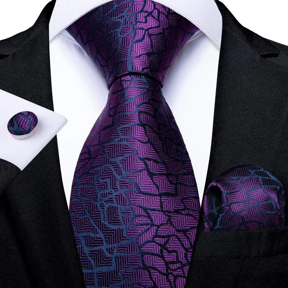 Funki Findz | Neckties | Men's Purple Silk Wedding 3Pcs Tie Set